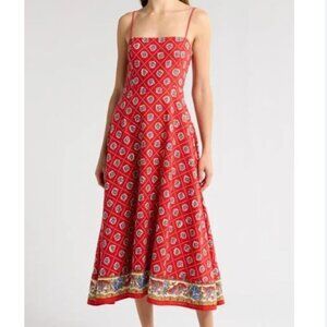 Wayf Josefina Scarf Print Linen Blend Midi Dress